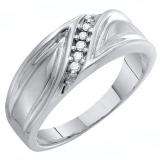 0.10 Carat (ctw) 10k White Gold Round White Diamond Men's Wedding Anniversary Band 1/10 CT
