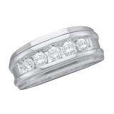 0.25 Carat (ctw) 14k White Gold Round White Diamond 5 Stone Men's Wedding Anniversary Band