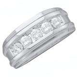 0.50 Carat (ctw) 14K White Gold Brilliant Round White Diamond Men's 5 Stone Wedding Anniversary Band 1/2 CT