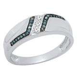 1/5 CT 10K White Gold Round Cut Blue & White Diamond Men's Anniversary Wedding Band