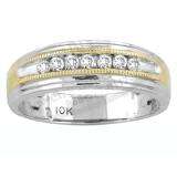 0.25 Carat (ctw) 10K White Gold Round White Diamond 7 Stone Men's Two Tone Wedding Anniversary Ring 1/4 CT