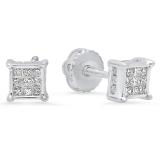 0.25 Carat (ctw) 14K White Gold Round & Princess Cut White Diamond Ladies Kite Shape Earrings 1/4 CT