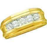 0.25 Carat (ctw) 14k Yellow Gold Round White Diamond 5 Stone Men's Wedding Anniversary Band