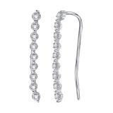 0.05 Carat (ctw) 10K White Gold Round Cut White Diamond Ladies Crawler Curved Climber Earrings