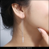 0.08 Carat (ctw) 10K White Gold Round Cut White Diamond Ladies Threader Earrings