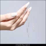 0.08 Carat (ctw) 10K White Gold Round Cut White Diamond Ladies Threader Earrings