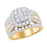 14kt Yellow Gold Womens Princess Diamond Solitaire Halo Bridal Wedding Engagement Ring 3.00 ctw