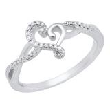 0.08 Carat (ctw) 10K White Gold Round Diamond Ladies Crossover Heart Promise Engagement Ring