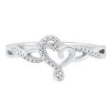 0.08 Carat (ctw) 10K White Gold Round Diamond Ladies Crossover Heart Promise Engagement Ring