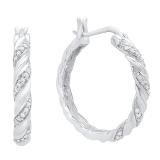 0.10 Carat (ctw) 10K White Gold Round White Round Diamond Ladies Hoop Earrings 1/10 CT