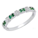 10K White Gold Round Emerald & Diamond Ladies Stackable Wedding Band