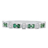 10K White Gold Round Emerald & Diamond Ladies Stackable Wedding Band