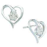 0.15 Carat (ctw) 10k White Gold Round Diamond Ladies Cluster Flower Heart Shape Earrings