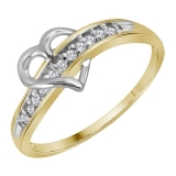 0.05 Carat (ctw) 10k Yellow Gold White Diamond Ladies Cluster Crossover Heart Bridal Promise Ring