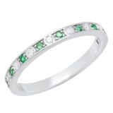 10K White Gold Round Emerald & Diamond Ladies Stackable Anniversary Wedding Band