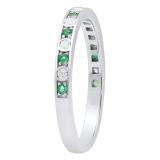 10K White Gold Round Emerald & Diamond Ladies Stackable Anniversary Wedding Band