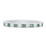 10K White Gold Round Emerald & Diamond Ladies Stackable Anniversary Wedding Band