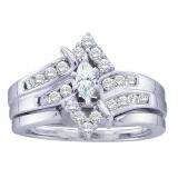 0.50 Carat (ctw) 14k White Gold Round & Marquise Cut White Diamond Ladies Bridal Engagement Ring Set