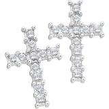 0.11 Carat (ctw) 10K White Gold Round White Diamond Ladies Cluster Cross Earrings