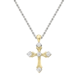 0.10 Carat (ctw) 10k Yellow Gold Round White Diamond Ladies Vintage Style Cross Pendant