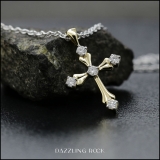 0.10 Carat (ctw) 10k Yellow Gold Round White Diamond Ladies Vintage Style Cross Pendant