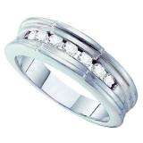0.25 Carat (ctw) 14k White Gold Round White Diamond Men's 7 Stone Wedding Anniversary Band