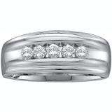 0.50 Carat (ctw) 14K White Gold Round White Diamond Men's 5 Stone Anniversary Wedding Band 1/2 CT
