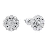 0.20 Carat (ctw) 10K White Gold Round Diamond Ladies Illisuion Cluster Style Stud Earrings 1/5 CT