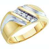 0.10 Carat (ctw) 10k Yellow Gold Round White Diamond Men's 3 Stone Wedding Anniversary Band 1/10 CT