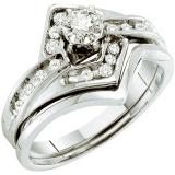 0.25 Carat (ctw) 14k White Gold Round White Diamond Ladies Bridal Engagement Ring Set