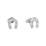 0.05 Carat (ctw) 10K White Gold Round White Diamond Ladies Horse Shoe Earrings