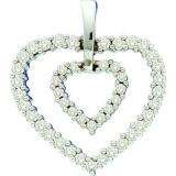 0.50 Carat (ctw) 14k White Gold Round White Diamond Ladies Double Heart Pendant