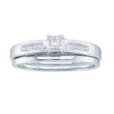 0.25 Carat (ctw) 14k White Gold Princess Cut Diamond Ladies Bridal Engagement Ring Set With Matching Band