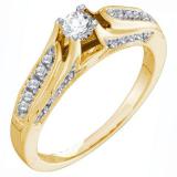 0.33 Carat (ctw) 14K Yellow Gold Round White Diamond Ladies Solitaire With Accents Bridal Engagement Ring 1/3 CT
