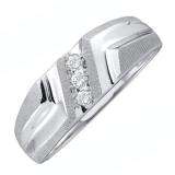 0.10 Carat (ctw) 10K White Gold Round White Diamond Men's 3 Stone Wedding Anniversary Band 1/10 CT