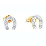 0.05 Carat (ctw) 10K Yellow Gold Round White Diamond Ladies Horse Shoe Earrings