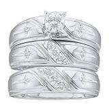 0.20 Carat (ctw) 10K White Gold Round White Diamond Men & Women's Engagement Ring Trio Bridal Set 1/5 CT