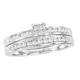 0.50 Carat (ctw) 14k White Gold Round & Princess Cut White Diamond Ladies Invisible Bridal Engagement Ring Set
