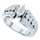1.00 Carat (ctw) 14k White Gold Brilliant Round & Marquise Cut White Diamond Ladies Bridal Engagement Ring