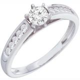 0.50 Carat (ctw) 14K White Gold Round White Diamond Ladies Solitaire With Accents Bridal Engagement Ring 1/2 CT