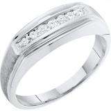 0.15 Carat (ctw) 14K White Gold Round White Diamond Men's 7 Stone Wedding Anniversary Band