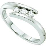 0.25 Carat (ctw) 14k White Gold Brilliant White Diamond Ladies 3 Stone Engagement Bridal Promise Ring