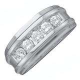 1.00 Carat (ctw) 14K White Gold Brilliant Round White Diamond Men's 5 Stone Wedding Anniversary Band 1 CT