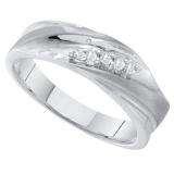 0.10 Carat (ctw) 10K White Gold Brilliant Round White Diamond Men's 5 Stone Wedding Anniversary Band 1/10 CT