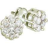 1.00 Carat (ctw) 14k White Gold Round White Diamond Ladies Cluster Flower Earrings