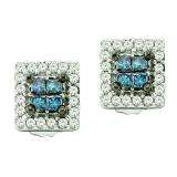 0.33 Carat (ctw) 14k White Gold Blue & White Diamond Ladies Invisible Set Stud Earrings