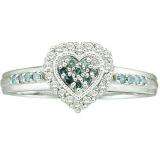 0.25 Carat (ctw) 10k White Gold Blue & White Diamond Ladies Bridal Promise Heart Engagement Ring
