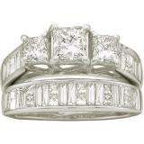1.90 Carat (ctw) 14k White Gold Princess & Baguette Cut White Diamond Ladies 3 Stone Bridal Engagement Ring Set