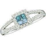 0.33 Carat (ctw) 14k White Gold Round & Princess Cut Blue & White Diamond Ladies Split Shank Invisible Engagement Ring