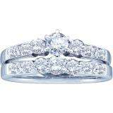 0.94 Carat (ctw) 14k White Gold Brilliant Round Cut White Diamond Ladies 3 Stone Bridal Engagement Ring Set